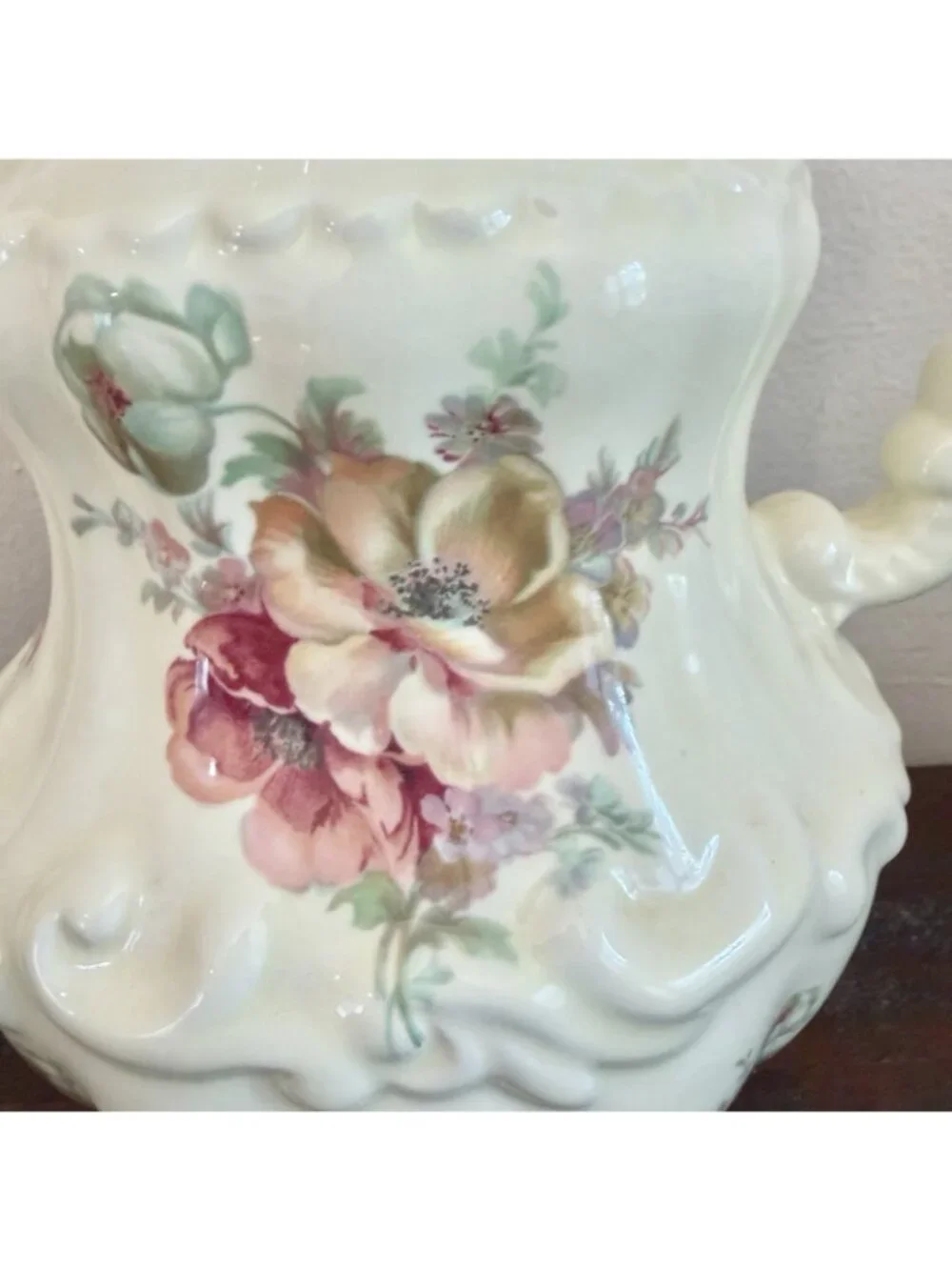Vintage Athena California Floral Ceramic Pitcher Vase Cottagecore French Country
